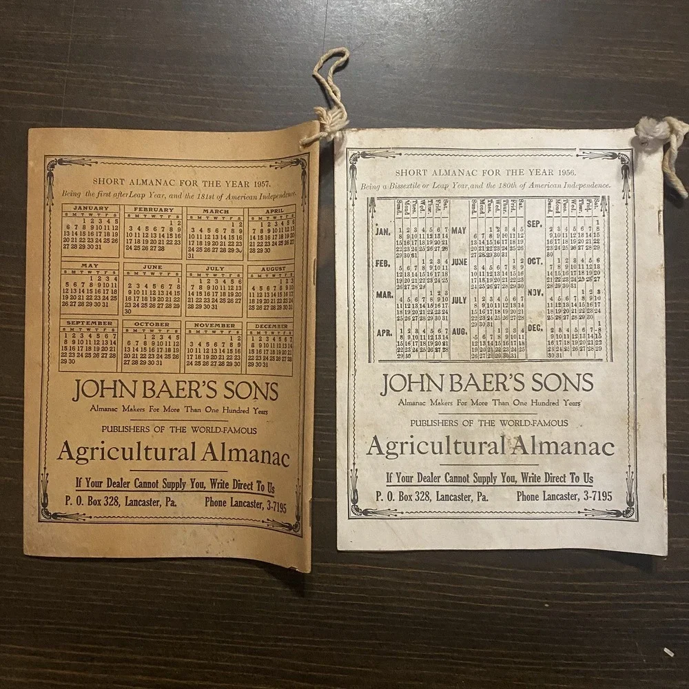 10 Antique Agricultural‎ Almanacs farm 1950-1959 John Baer's Sons Lancaster